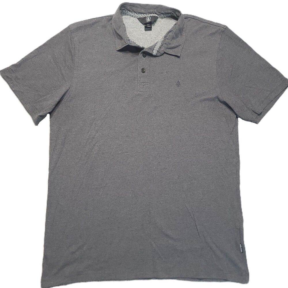 Volcom Polo Shirt Men L Short Sleeve Gray Logo True To This Surf Skate
